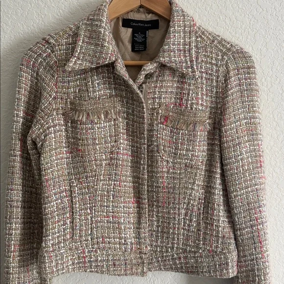 Calvin Klein Jeans Tweed Multicolor Zip-Up Jacket Size M - Picture 2 of 13